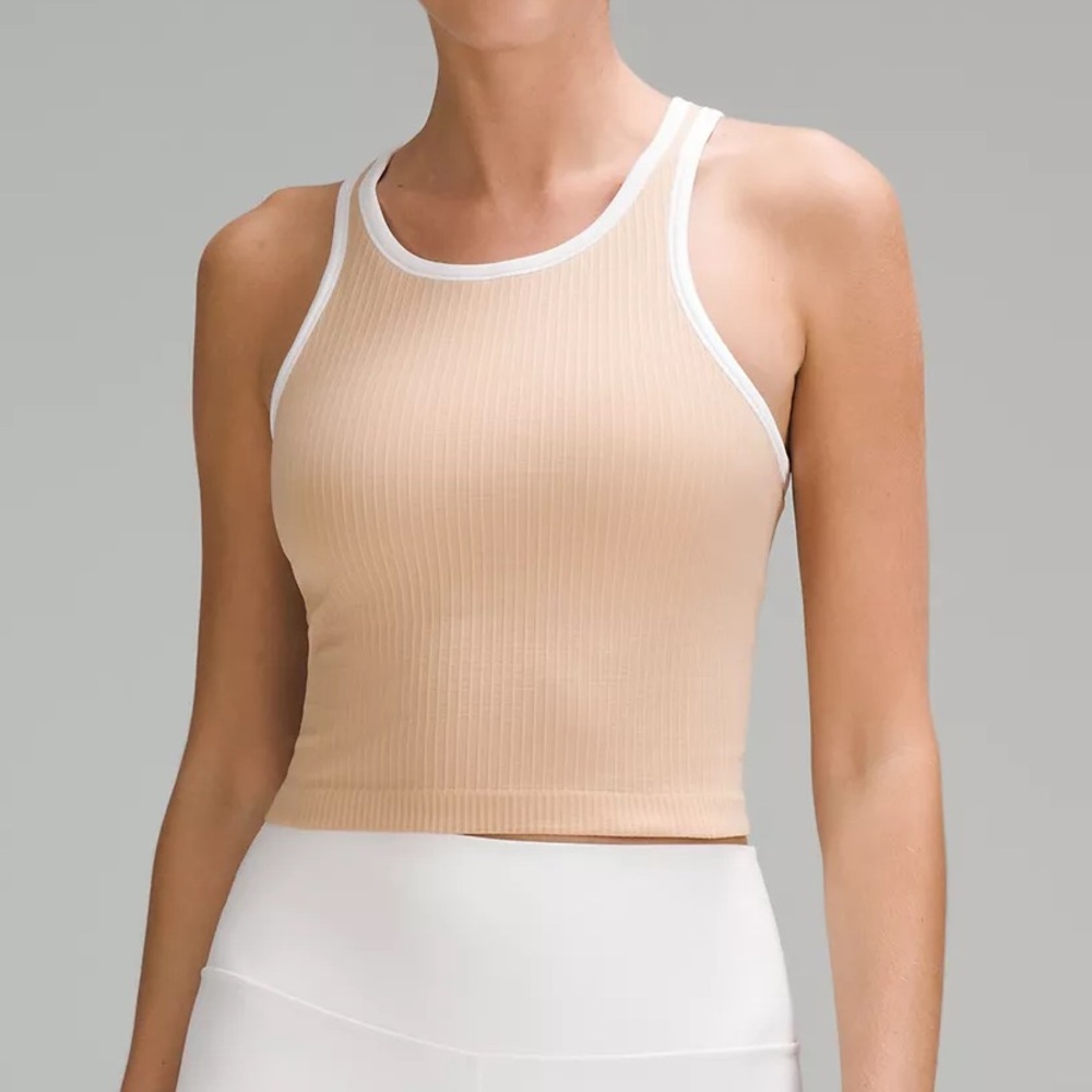 Ebb to Street Cropped Racerback Tank Top Contour White B/C Cup Workout Crop Tank